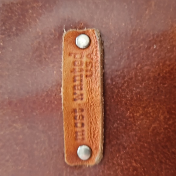 Most Wanted USA Tan Leather & Canvas Shoulder Laptop Tote Handbag - Picture 4 of 6